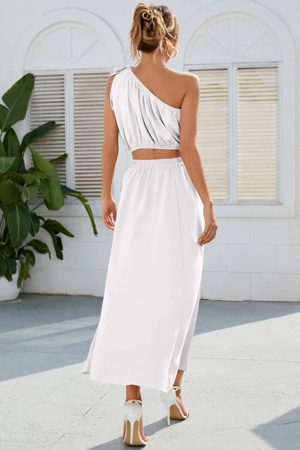 Ruched One Shoulder Top and Slit Skirt Set | IFYHOME