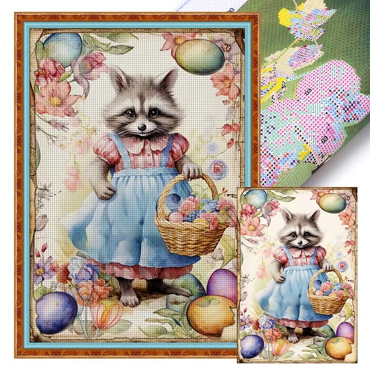 【Huacan Brand】Retro Poster - Easter Egg Raccoon 11CT Stamped Cross Stitch 40*60CM