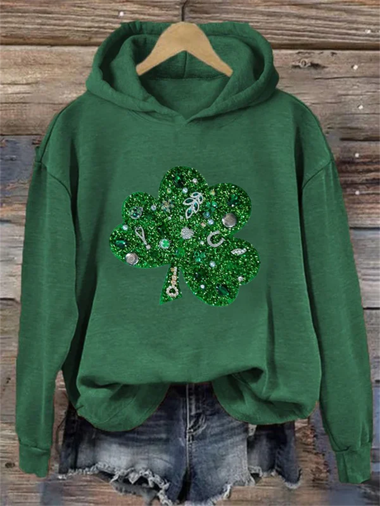 VChics Women's St. Patrick's Day Shamrock Art Print Hooded Sweatshirt