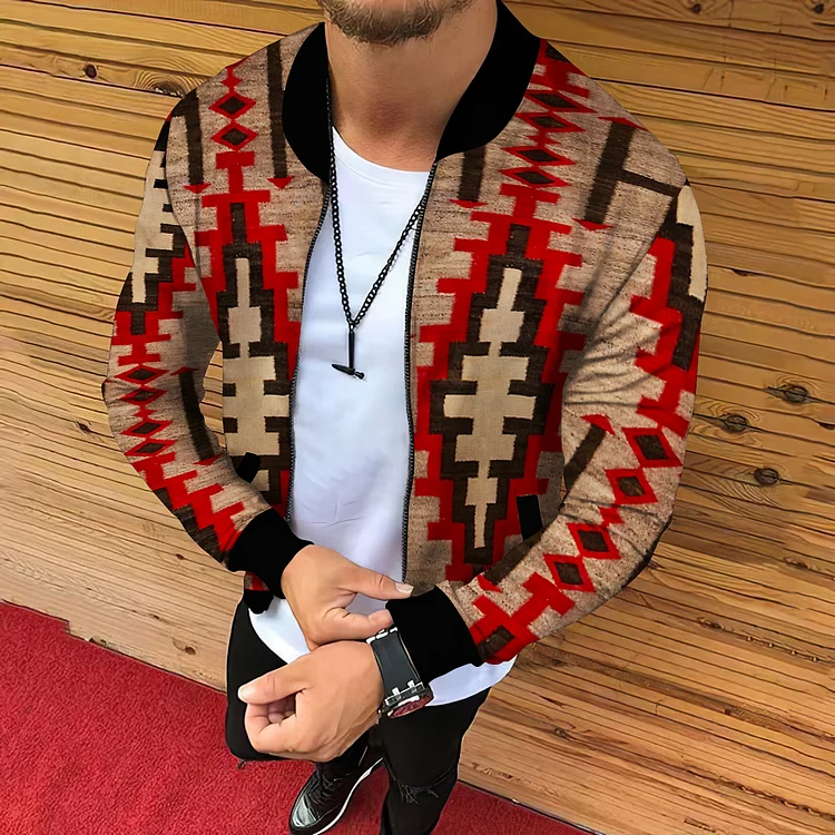 Wearshes Men's Western Pattern Stand Neck Jacket