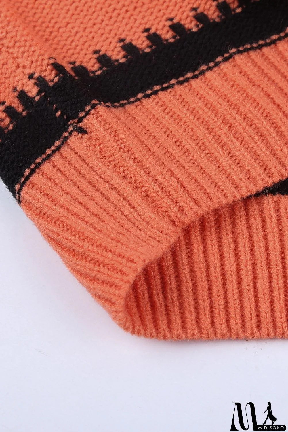 MidiSono - Pink Red Striped Loose Fit Pullover Sweater