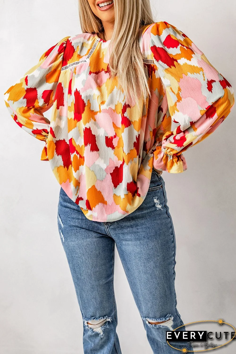 Multicolor Abstract Printed Long Sleeve Blouse