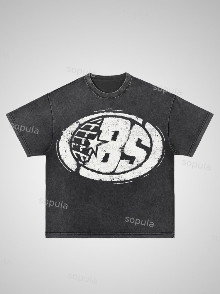 Bs Earth Arc Distressed Washed T-shirt - SOPULA