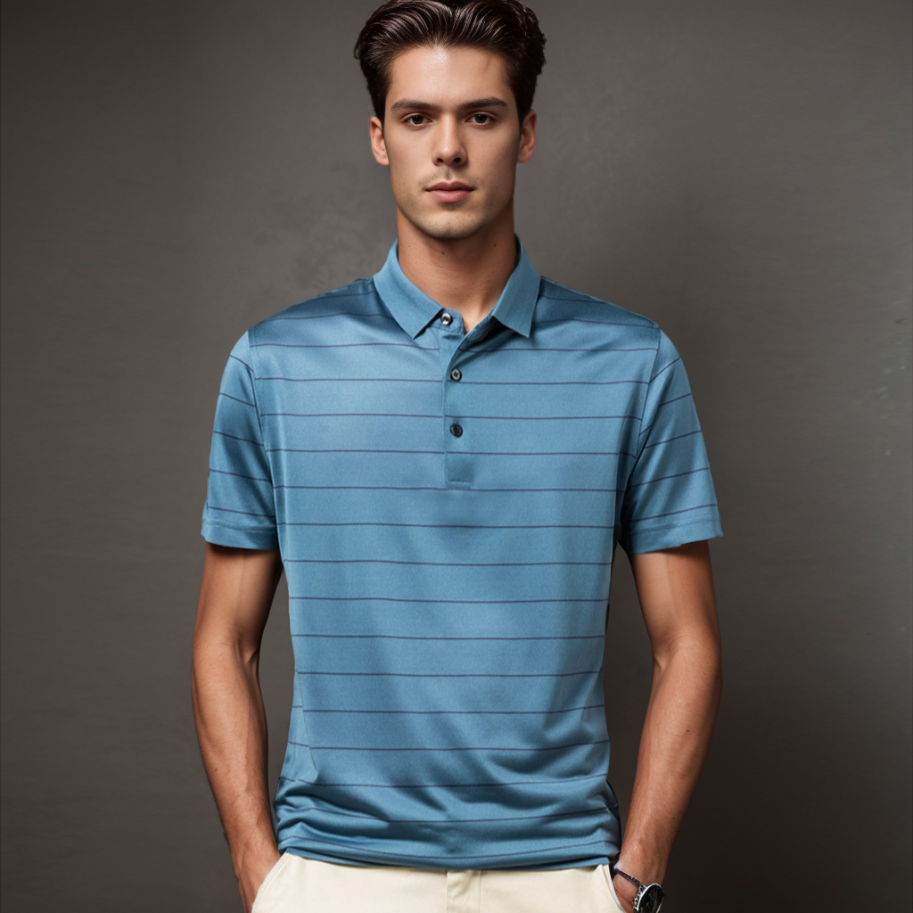 No-Iron Wrinkle-Free Men's Silk Polo Shirt Classic Strips Style REAL SILK LIFE