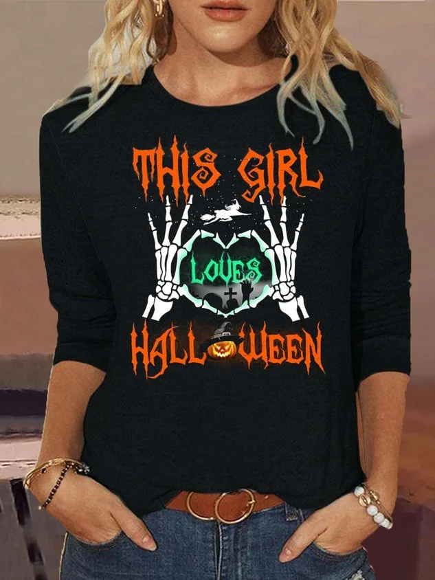 Women's Halloween Print Casual Cotton-Blend Shirt socialshop
