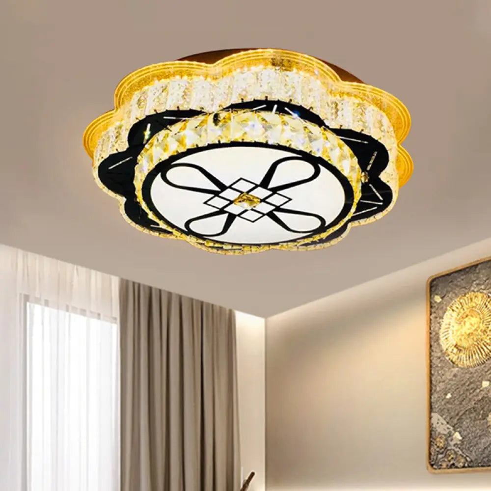 Modern Floral Glass Led Ceiling Flush - Chrome 19.5&rsquo;/23.5&rsquo; Wide / 19.5&rsquo;