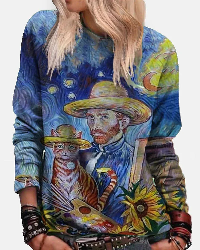 Women's casual printed long-sleeved tops-111203