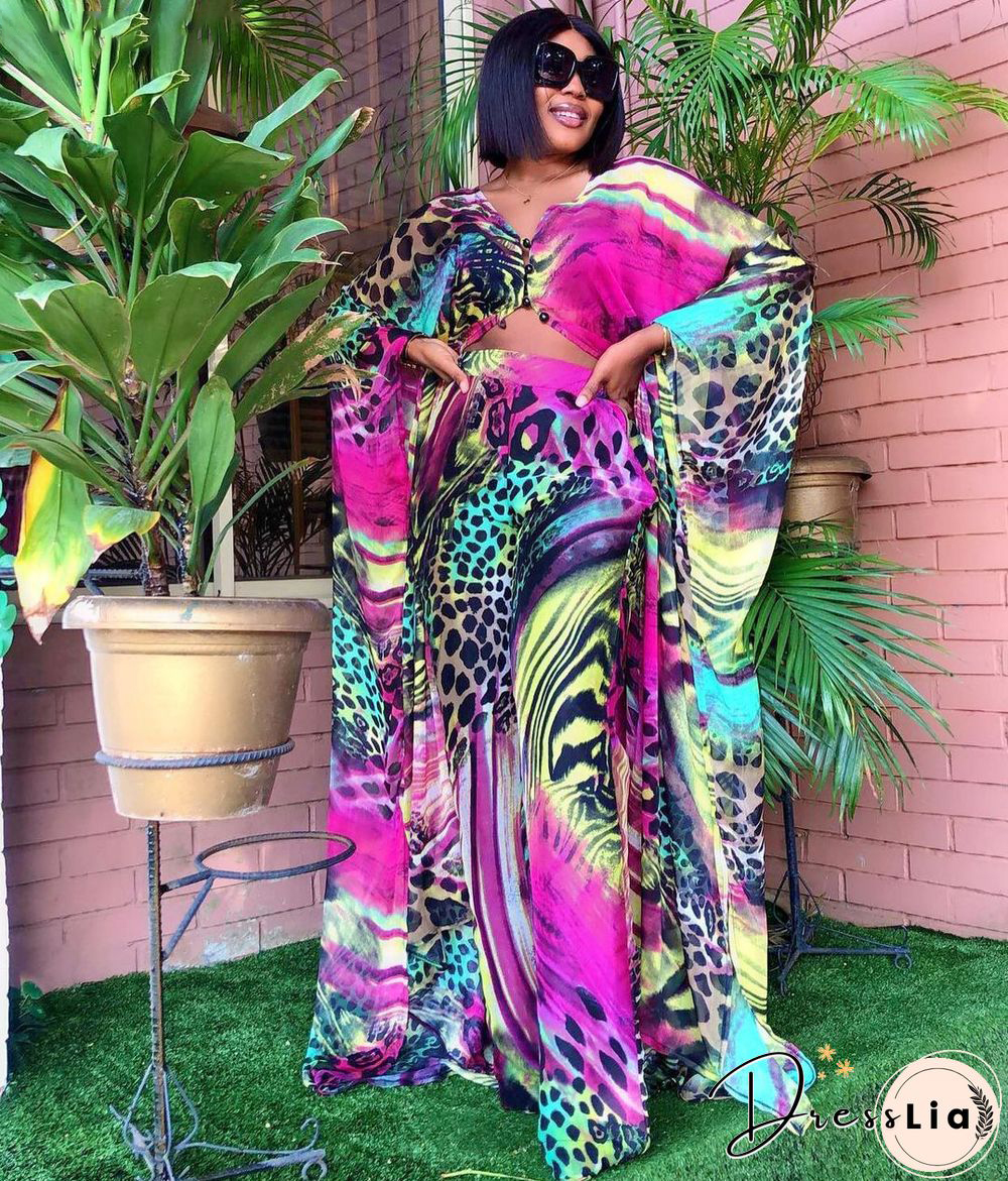 Summer African ClothesFor Women Two Piece Set Dashiki Fashion Long Dress Sets Pants Suits Outfits Party Dresses Plus Size