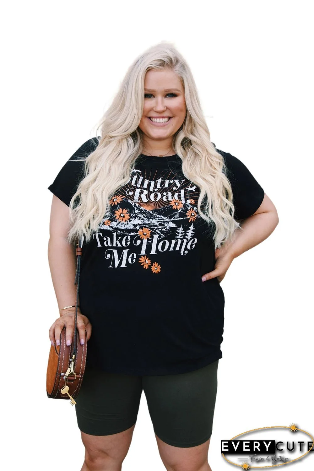 Black Short Sleeve Take Me Home Graphic Plus Size Top