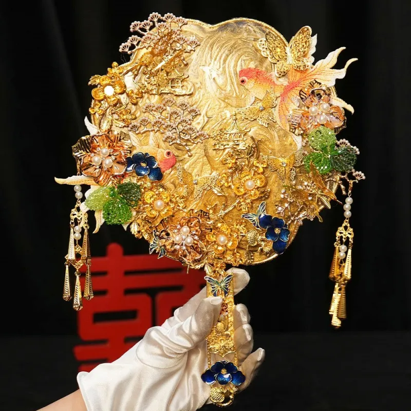 Hand Bouquet Chinese Bride Wedding Gift Scepter Round Fan