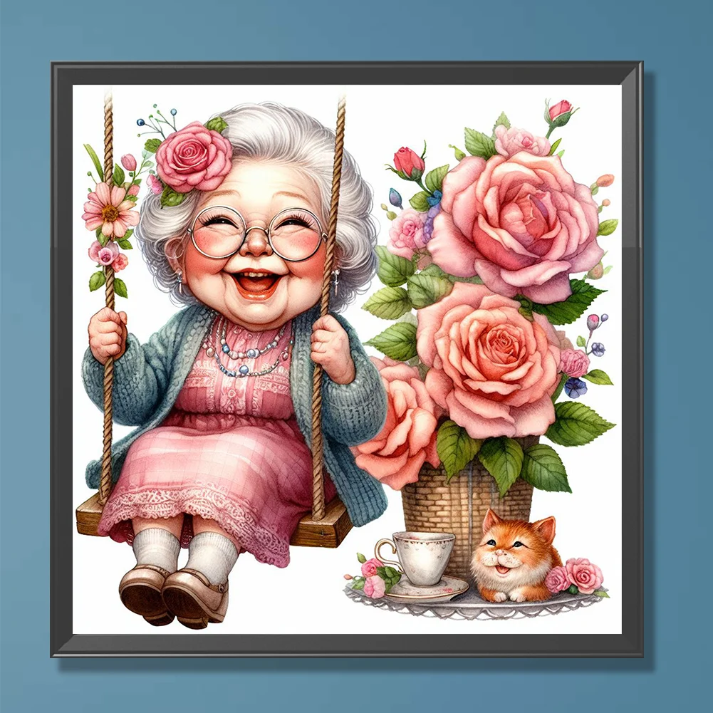 Diamond Painting - Full Round Drill - Swing Old Lady(Canvas|30*30cm)