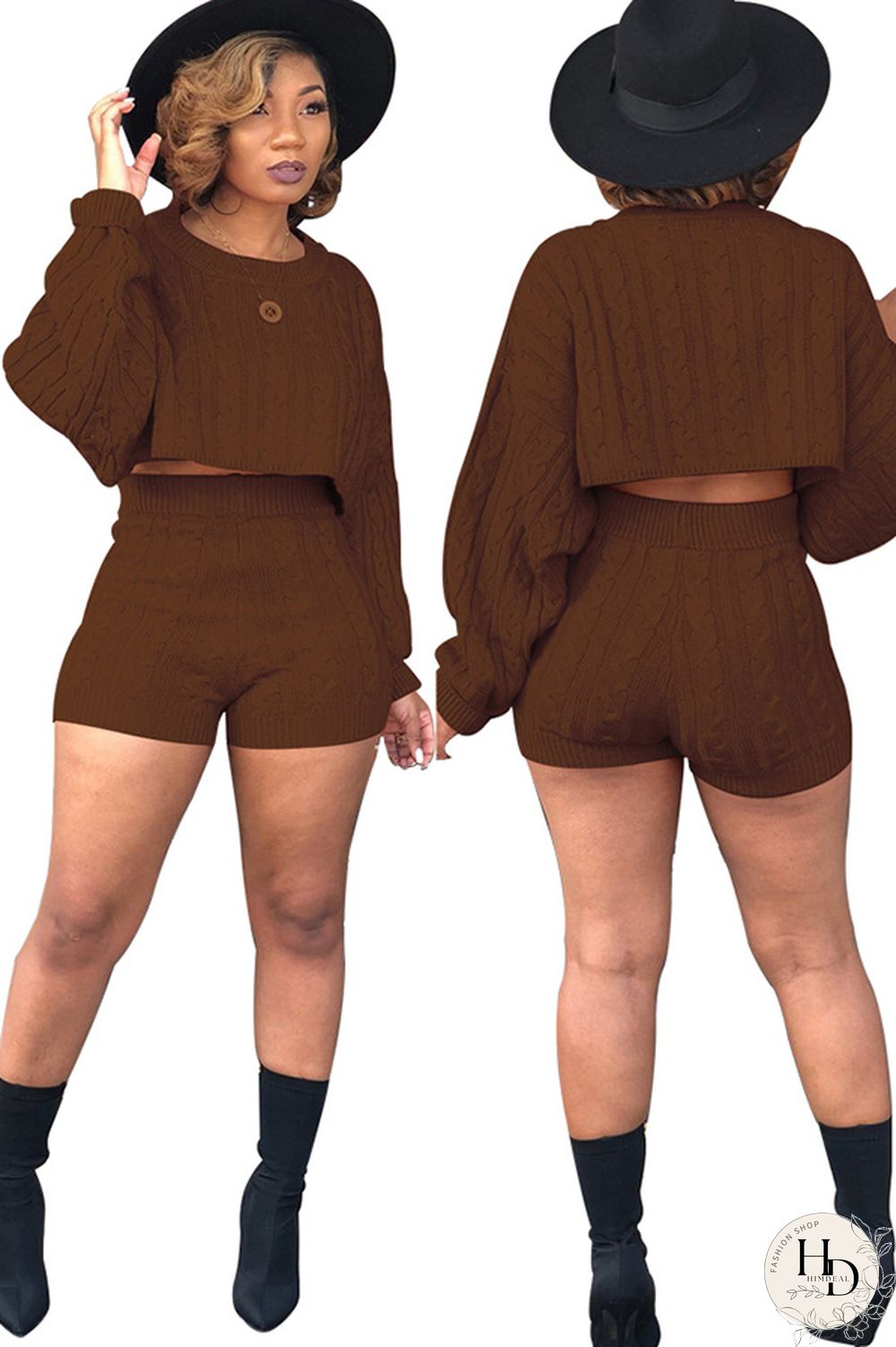 Orange Wool Europe and America Solid Two Piece Suits pencil Long Sleeve Two-Piece Short Set