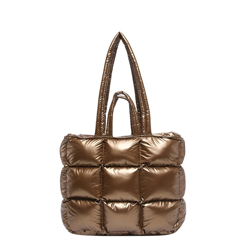 Women’s Large Cloth Solid Color Elegant Streetwear Sewing Thread Square Zipper Shoulder Bag