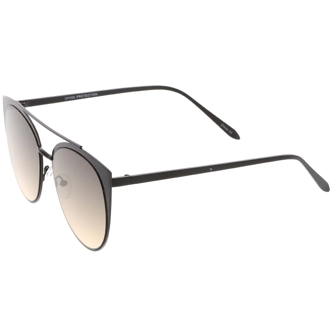 Women's Oversize Metal Crossbar Colored Flat Lens Cat Eye glasses 61mm