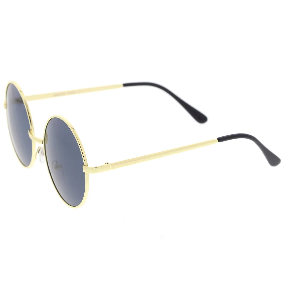 Retro Metal Frame Slim Temple Neutral-Colored Lens Round glasses 51mm