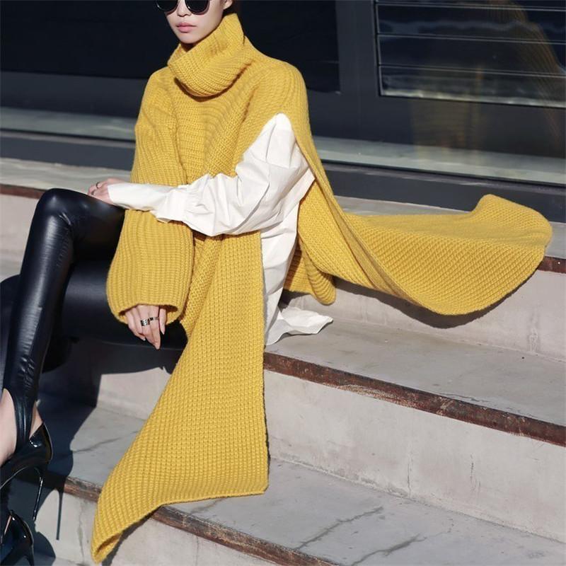 Fashion Pure Color High Neck Irregular Sweater