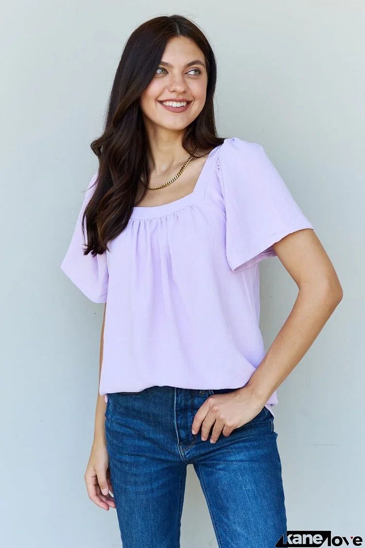 Ninexis Keep Me Close Square Neck Short Sleeve Blouse in Lavender