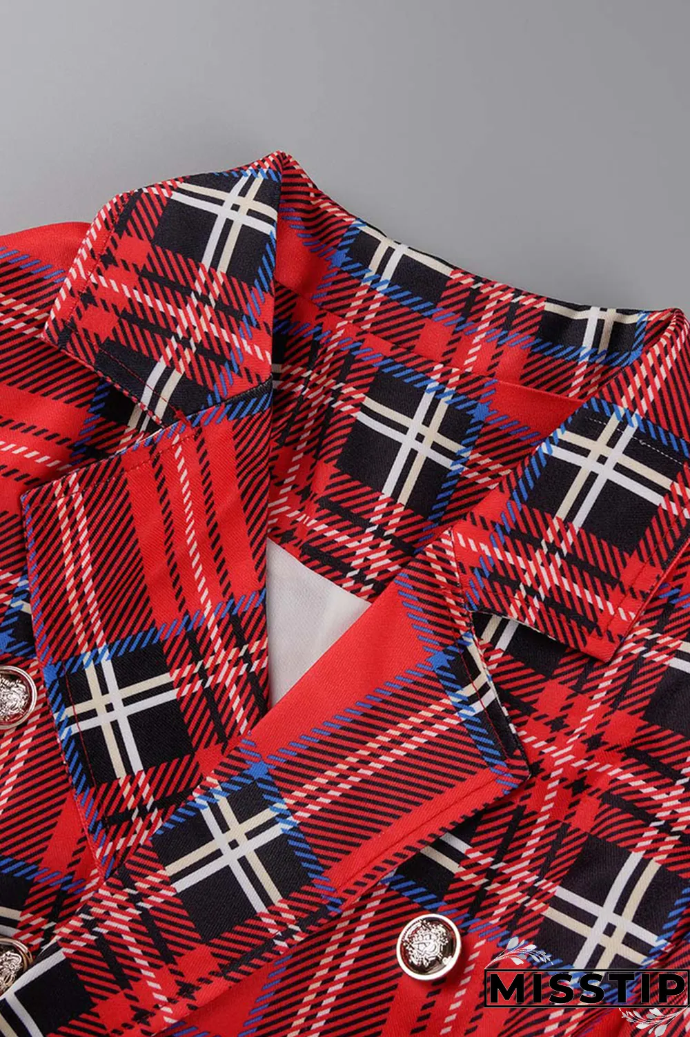 Blue Street Plaid Patchwork Turndown Collar Outerwear
