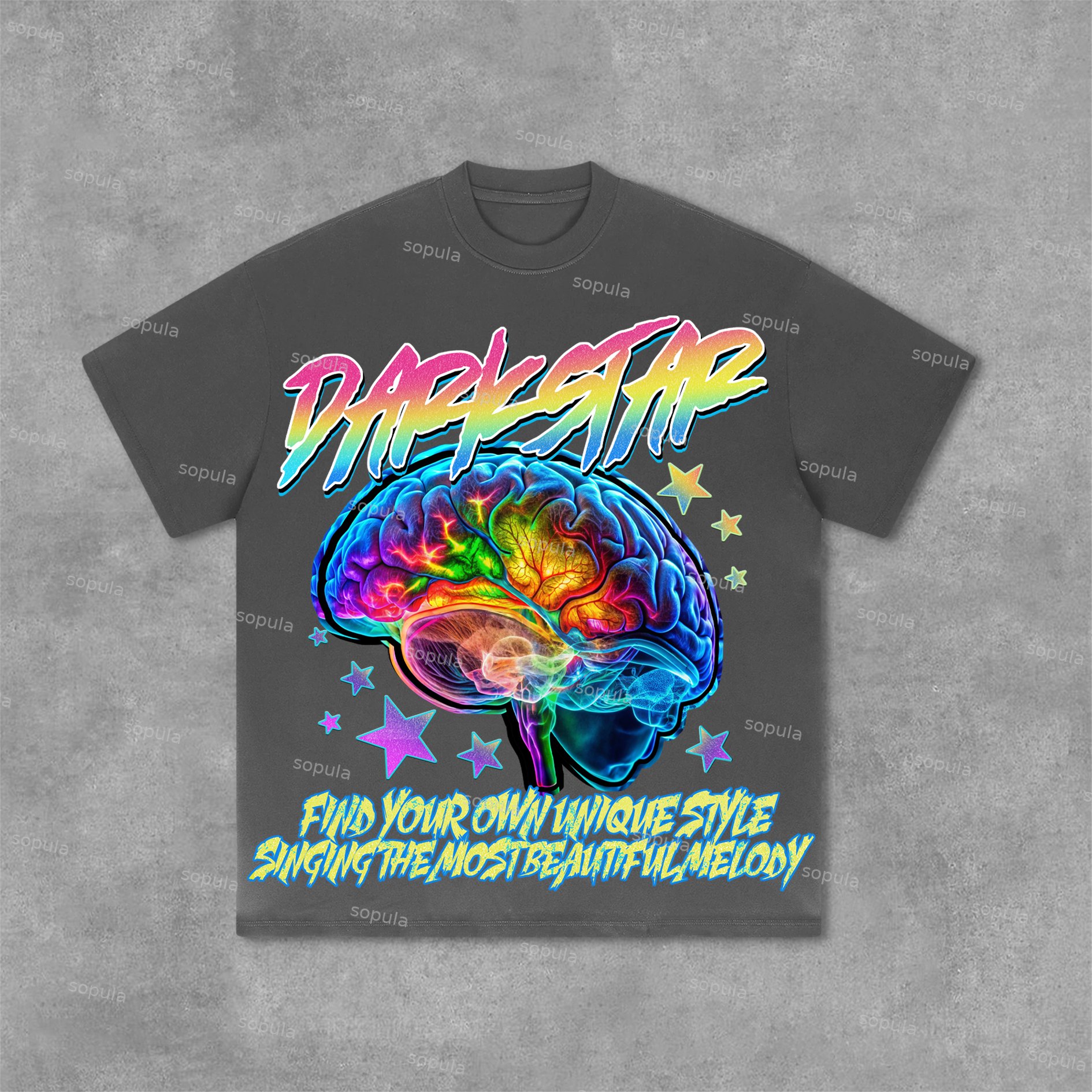 Sopula Darkstar Fun Color Brain Graphic Print Cotton T-Shirt - SOPULA