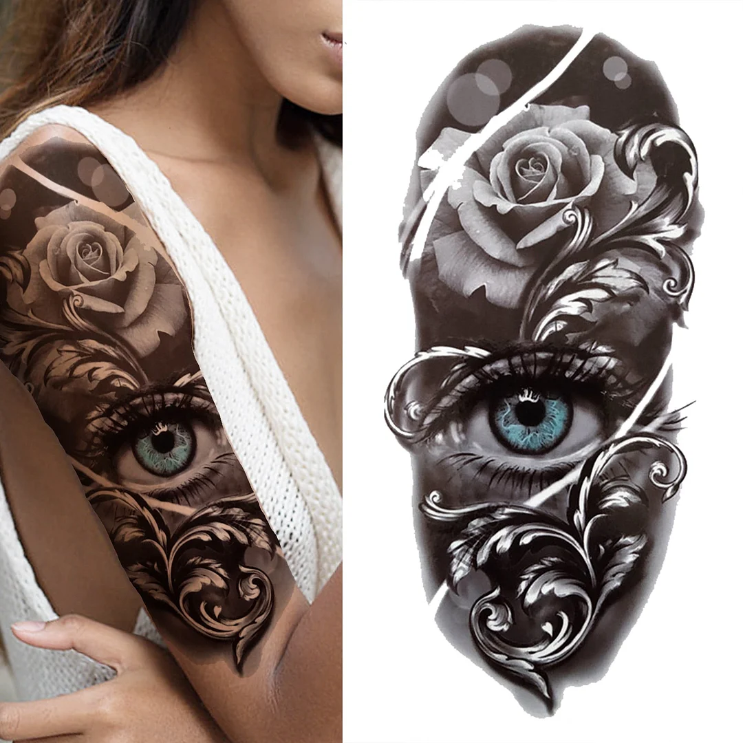 Cross Lion Temporary Tattoo For Women Men Adult Skull Tiger Wolf Forest Tattoo Sticker Black Fake Realistic Demon Tatoos Forearm 530