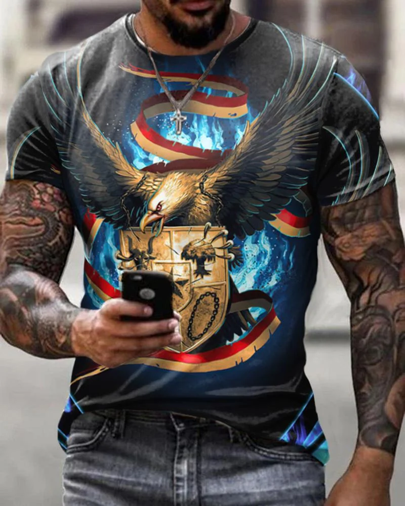 Men's Short Sleeve Casual Shield & Eagle T-shirt