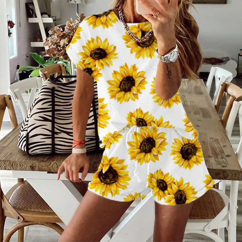 Solid Summer Women's Suit Two Pieces Tracksuit Short Sleeve Sports Suits Women 2021 Casual Tracksuits Elastic Waist Lady Set