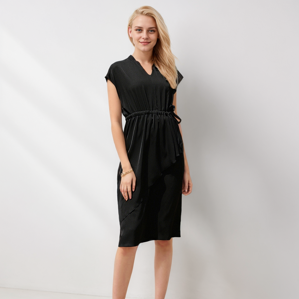 Silk V-Neck Dress Multi-color Office Style REAL SILK LIFE