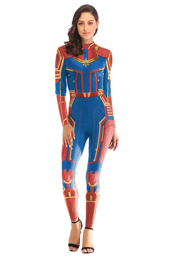 Fancy Captain Marvel Bodysuit Halloween Costume Sapphire Blue-elleschic