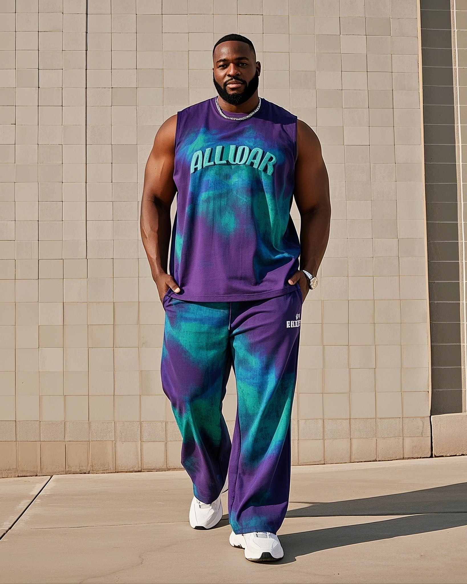 Men's Plus Size Street Fashion Gradient Vest Printed Trousers Suit