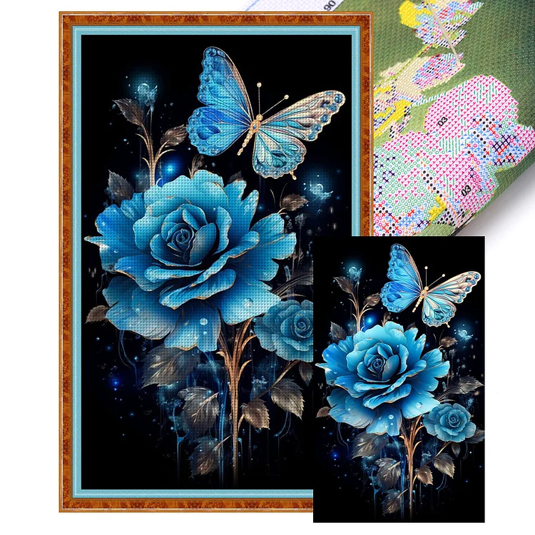 Blue Rose And Blue Morpho Butterfly (40*65cm) 11CT Stamped Cross Stitch gbfke