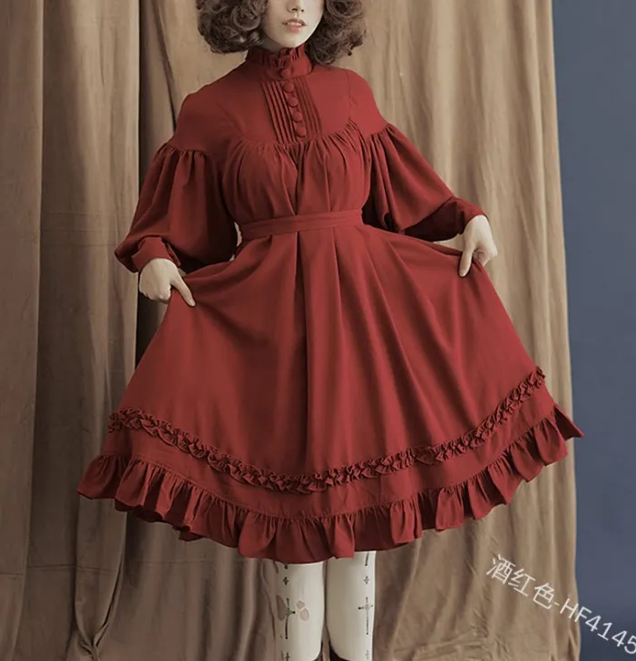 Uveng Uveng COS Suit New Long-Sleeved Loose Button-Collar Lace Lantern Sleeve Decoration Lolita Dress