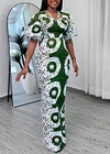 Elegant Green And White Patterned Maxi Dress With Puff Sleeves by Inlyline