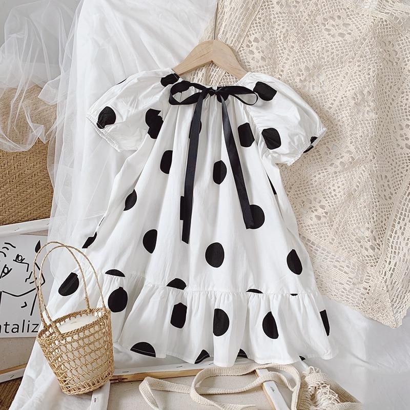 2-7T Toddler Kid Baby Girl Polka Dot Dress Elegant Summer Short Sleeve Cute Sweet Wave point Sundress Infant Clothing Outfit