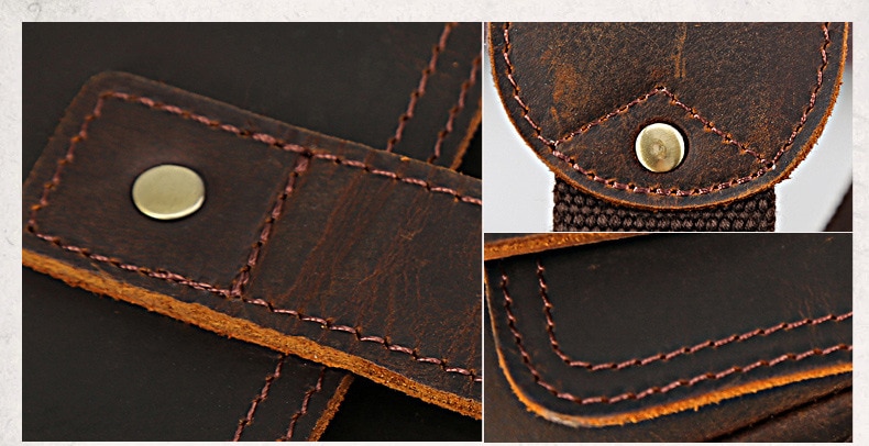 Detail of Woosir Genuine Leather 17" Laptop Backpack Travel Roll Top Rucksack