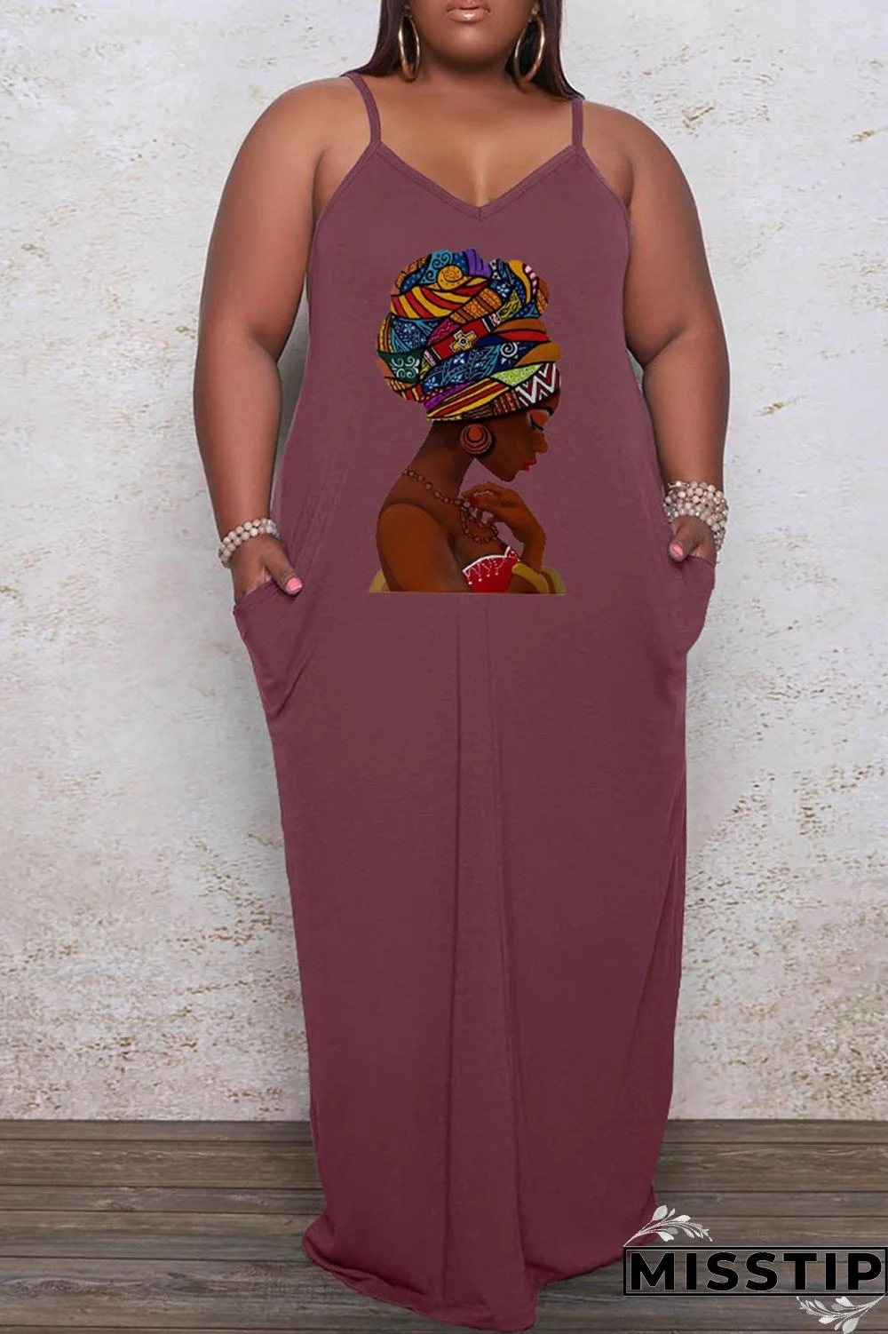 Black Casual Print Patchwork Spaghetti Strap Sling Dress Plus Size Dresses