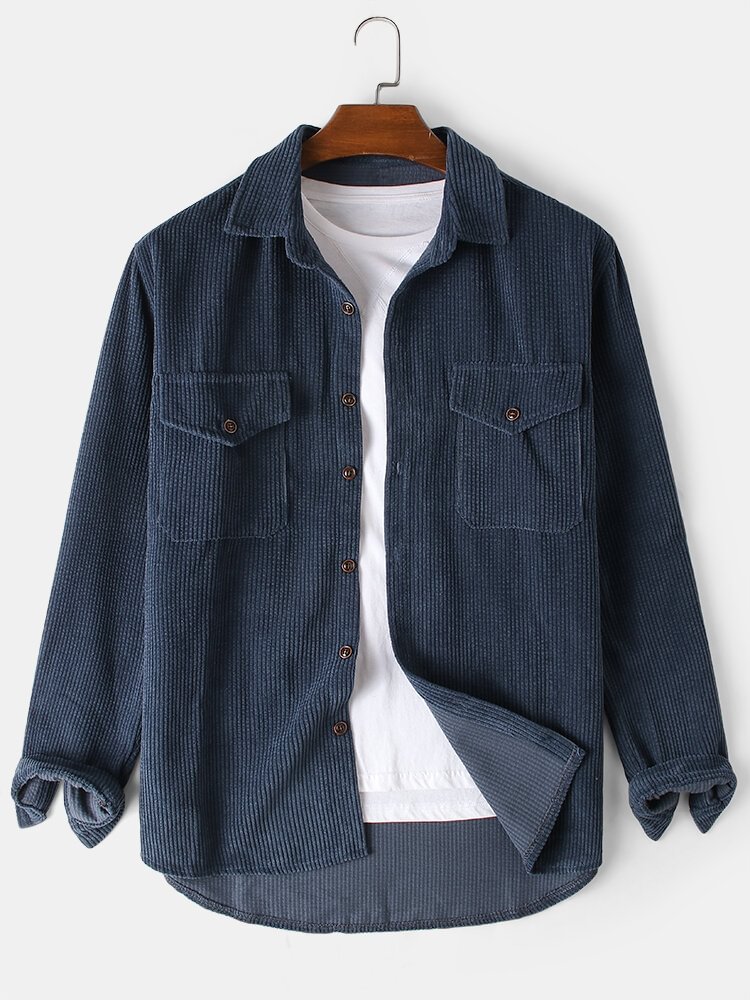 solid corduroy pockets shirt