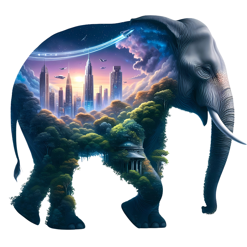 Elephant And Tall Building 30*30cm(canvas) full round drill diamond painting