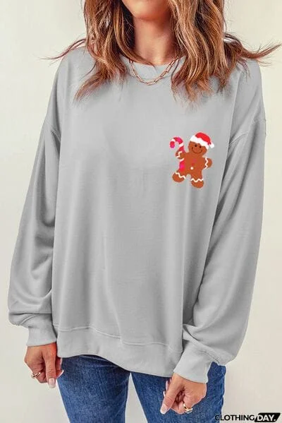 Gingerbread Round Neck Dropped Shoulder Sweatshirt
