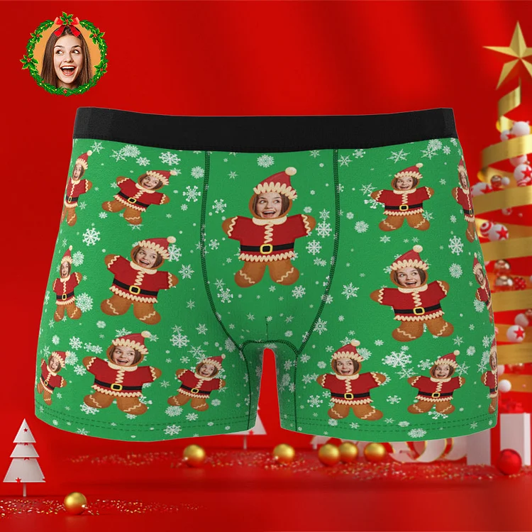 Custom Face Boxer Gingerbread Man Personalized Christmas Boxer Briefs