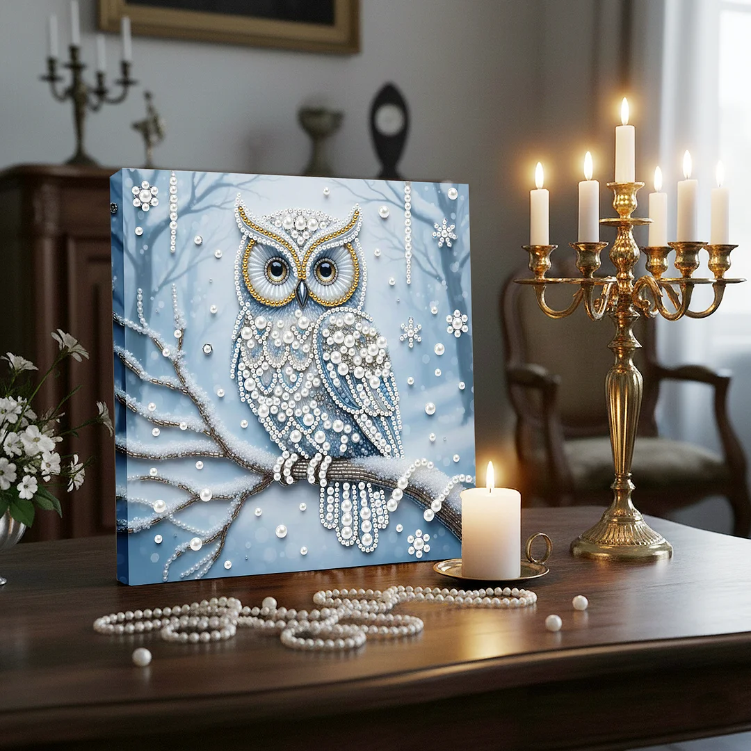 Owl - DIY Pearl Diamond Art Kit With Frame 25*25cm