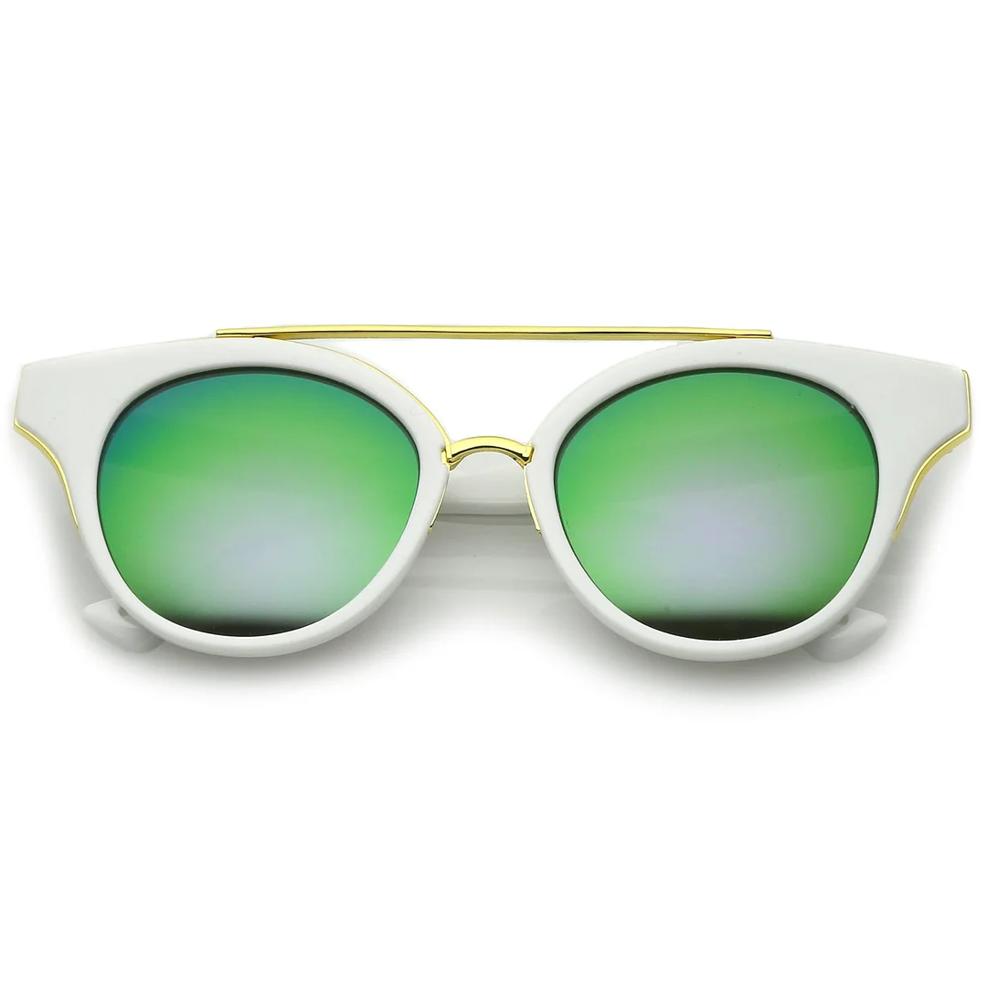 Double Nose Bridge Round Colored Mirror Lens Cat Eye glasses 51mm