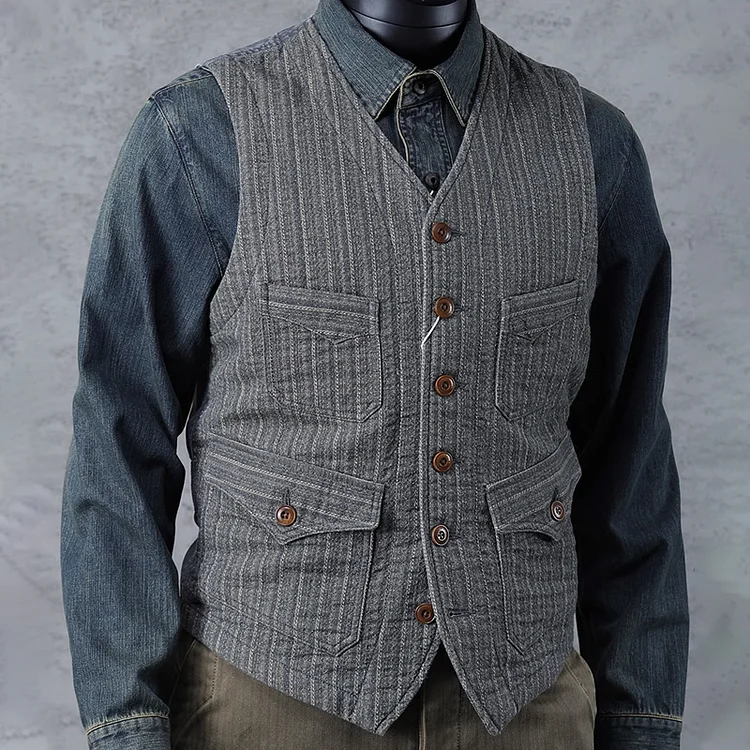 Vintage Slim Fit Jacquard Striped Patchwork Vest