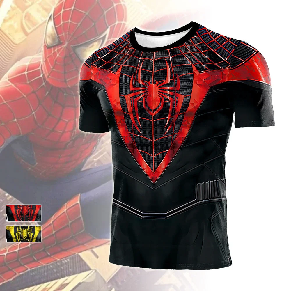 Spider Man Print Short Sleeve Running Tights Shirts Mens-elleschic