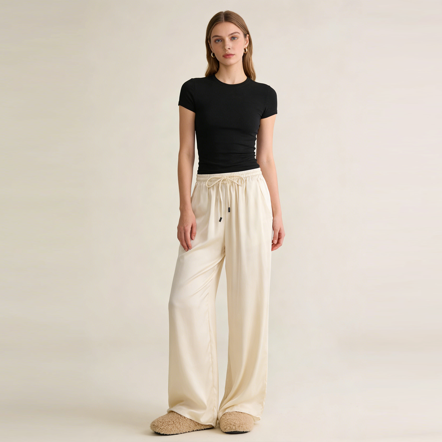 Women's Silk Stretch Double Georgette Wide Leg Pants REAL SILK LIFE