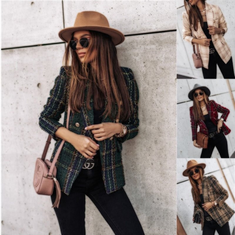 2021 Spring Autumn Fashion Turn-down Collar Women's Jackets Casual Solid Long Sleeve Plaid Print Button Ladies Jackets Plus Size