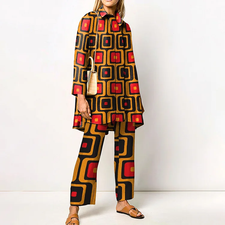 Contrasting Geometric Print Two-Piece Set
