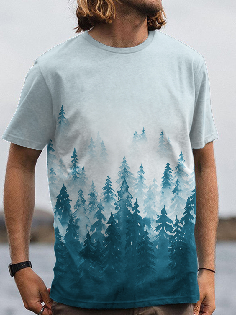 Men's Nature Forest Printed Outdoor Comfy Short-Sleeved T-shirt