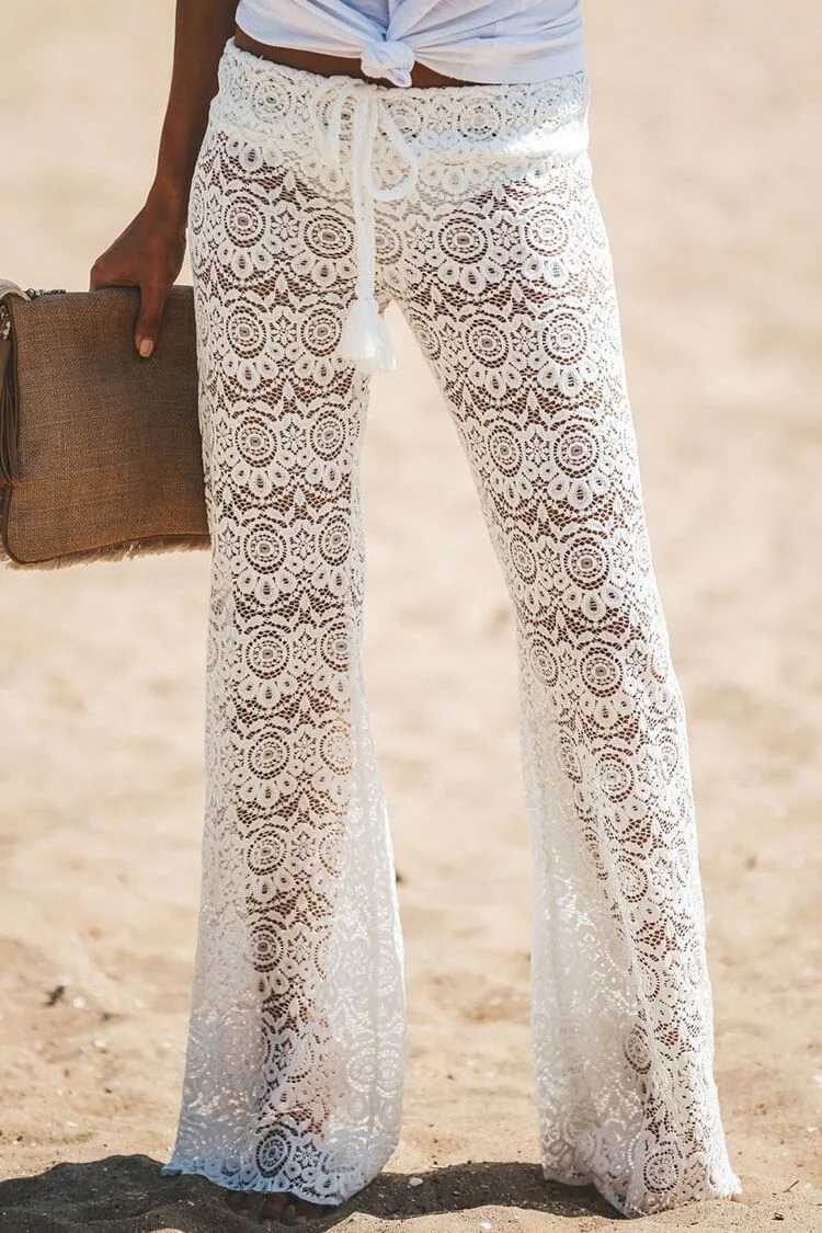 Holiday Drawstring Lace Long Beach Pants-elleschic