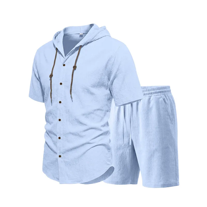 2026 Men’s Solid Color Casual Sports Set Minimalist Loose Hoodie Short Sleeve Zip Cardigan & Knee-Length Shorts Tracksuit