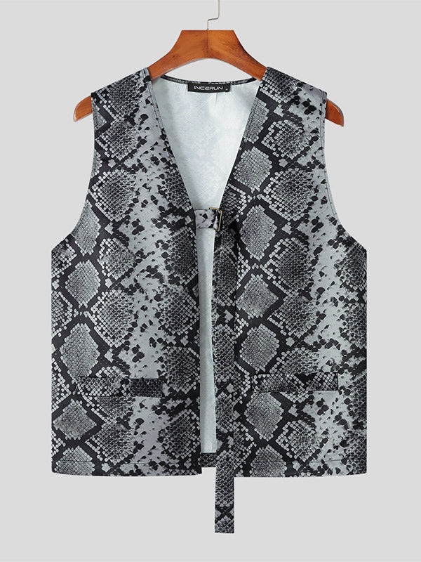 Aonga - Mens Snake Print Sleeveless Vest Waistcoat J aonga